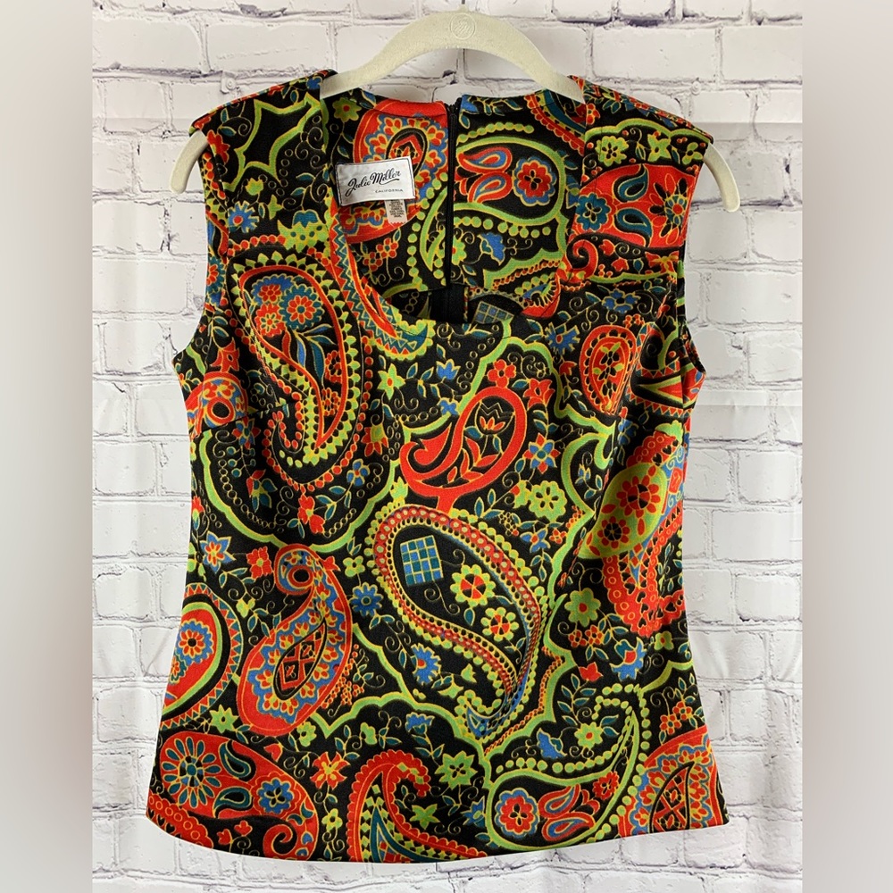 VINTAGE JUDY MILLER CALIFORNIA Tank Top Bright Colors Paisley Pattern
